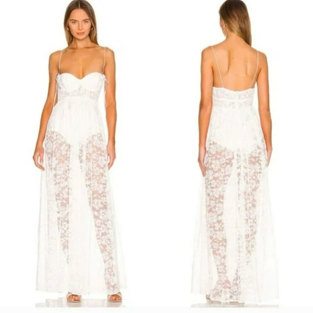 For love and Lemons Lorena Maxi dress bustier white lace Romantic Coquette.SZ S - Picture 2 of 4